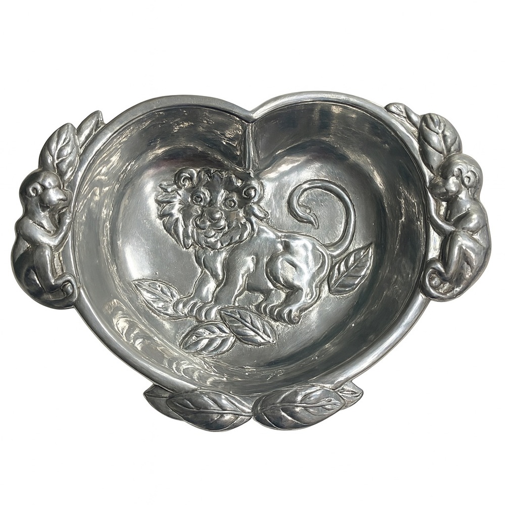 Vintage 1985 Cast Aluminum Heart Trinket Dish – Tiger Cub Design